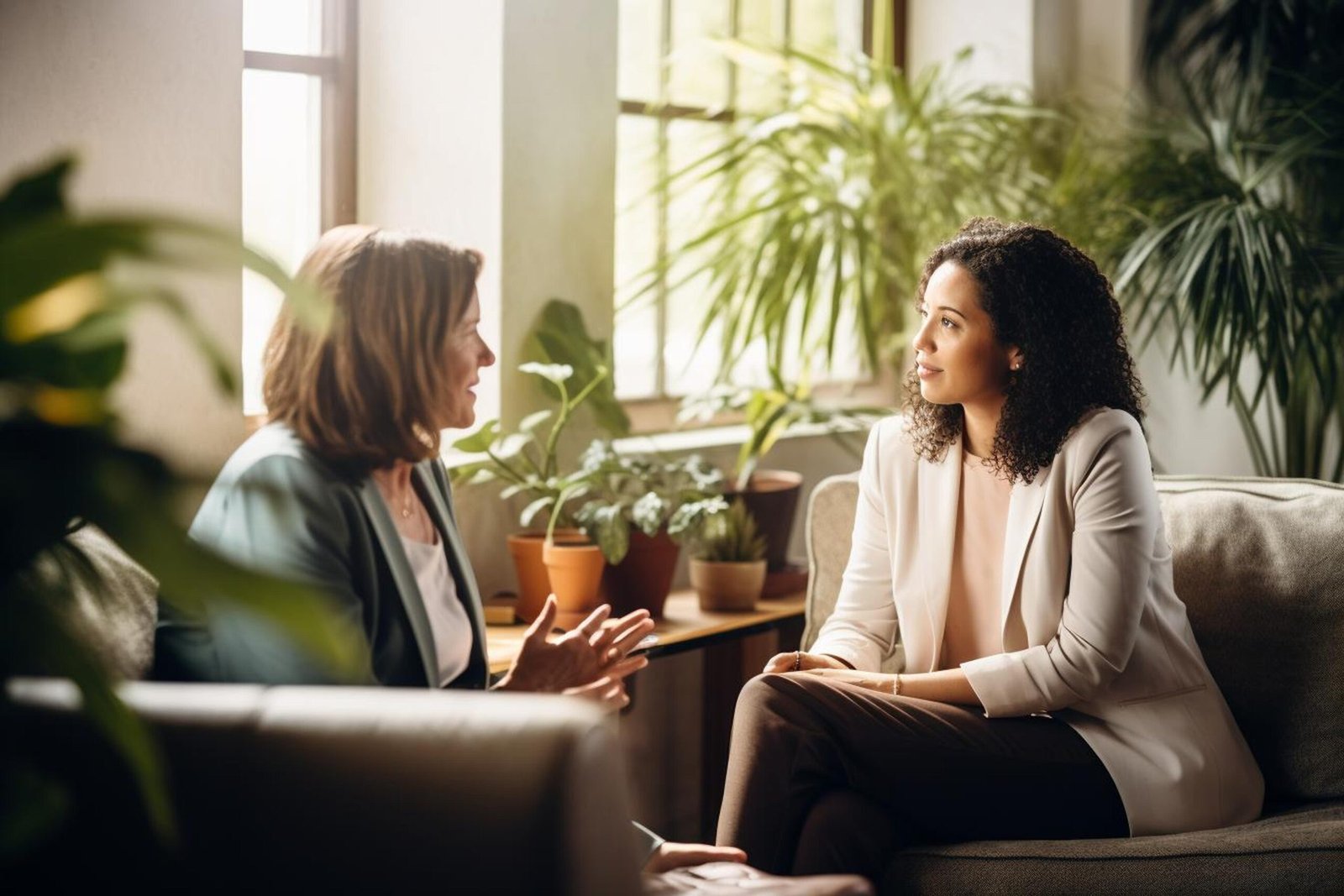 woman-talking-another-woman-room-with-potted-plants